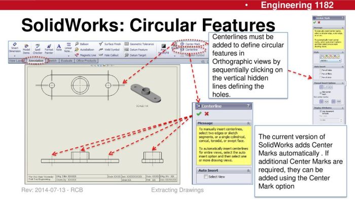 Center marks and centerlines cannot be added to ________.